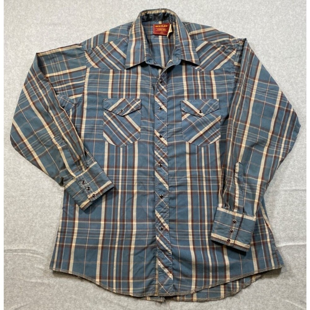 Vintage Rustler X-Long Tails LS Western Shirt Black Snaps Mens 17 34/35 XL